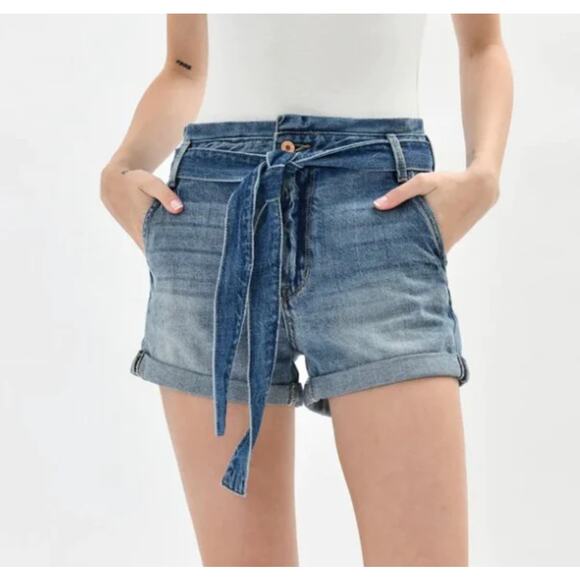 Kancan Paperbag High Rise Denim Jean Shorts Size 14 - Picture 1 of 11
